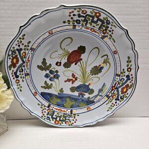 Italian Faience Blue Carnation Pottery Art Plate Made in Italy Signed Platter 13